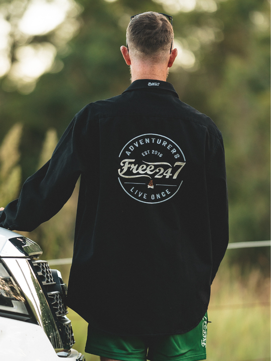 Adventurers Embroidered - Half Button Long Sleeve Men's Shirt